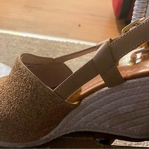 Kate Spade Beacon Gold Glitter Espadrilles Wedge Sandals Size 8.5M Great shape - Picture 4 of 12